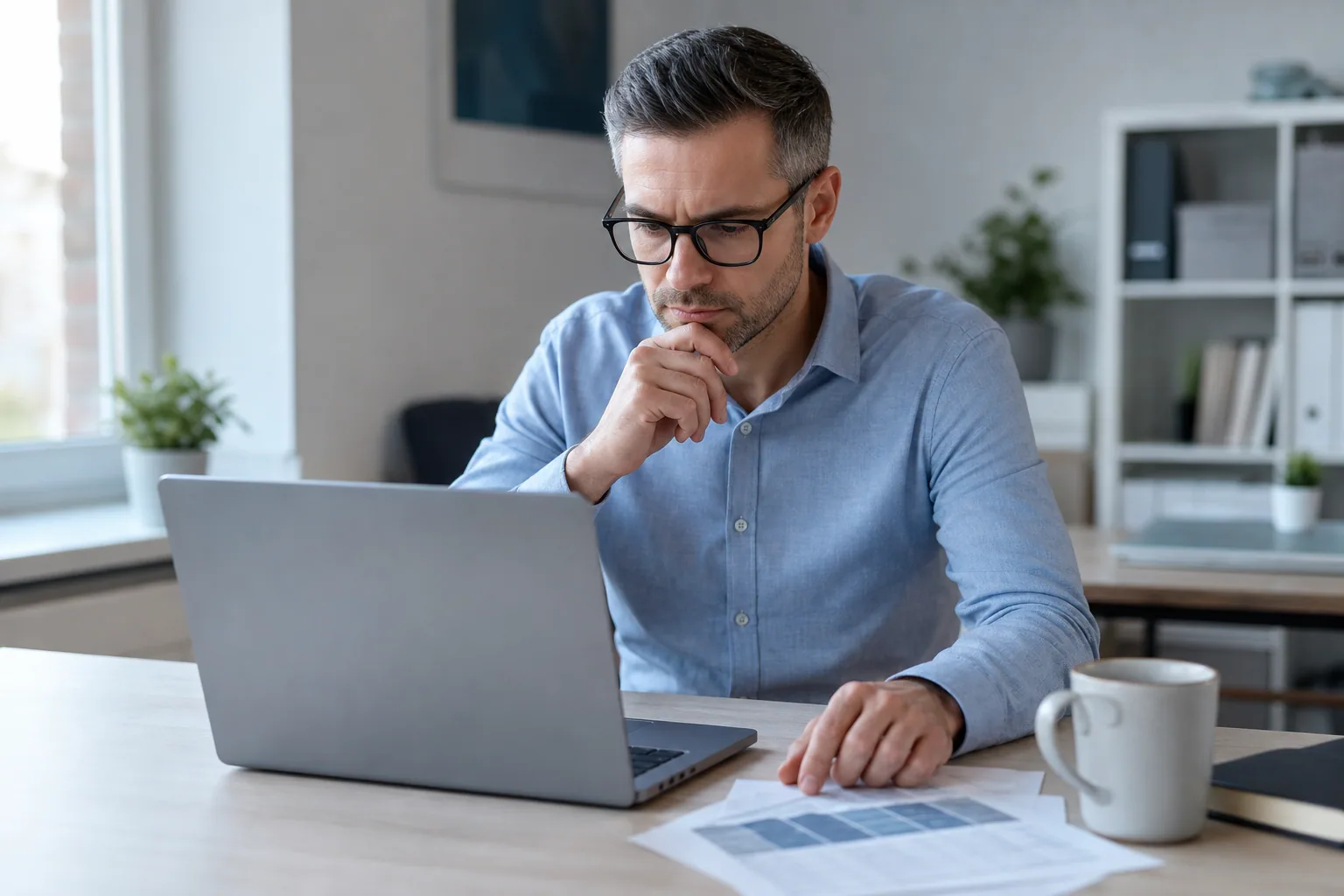 Menedżerka porównuje kanały marketingu firmy na laptopie przy biurku w Legnicy