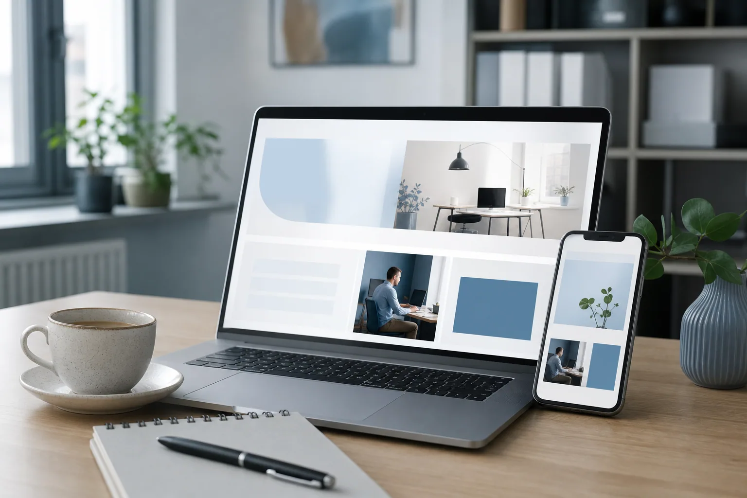 Strona internetowa firmy z Legnicy otwarta na laptopie i telefonie obok siebie