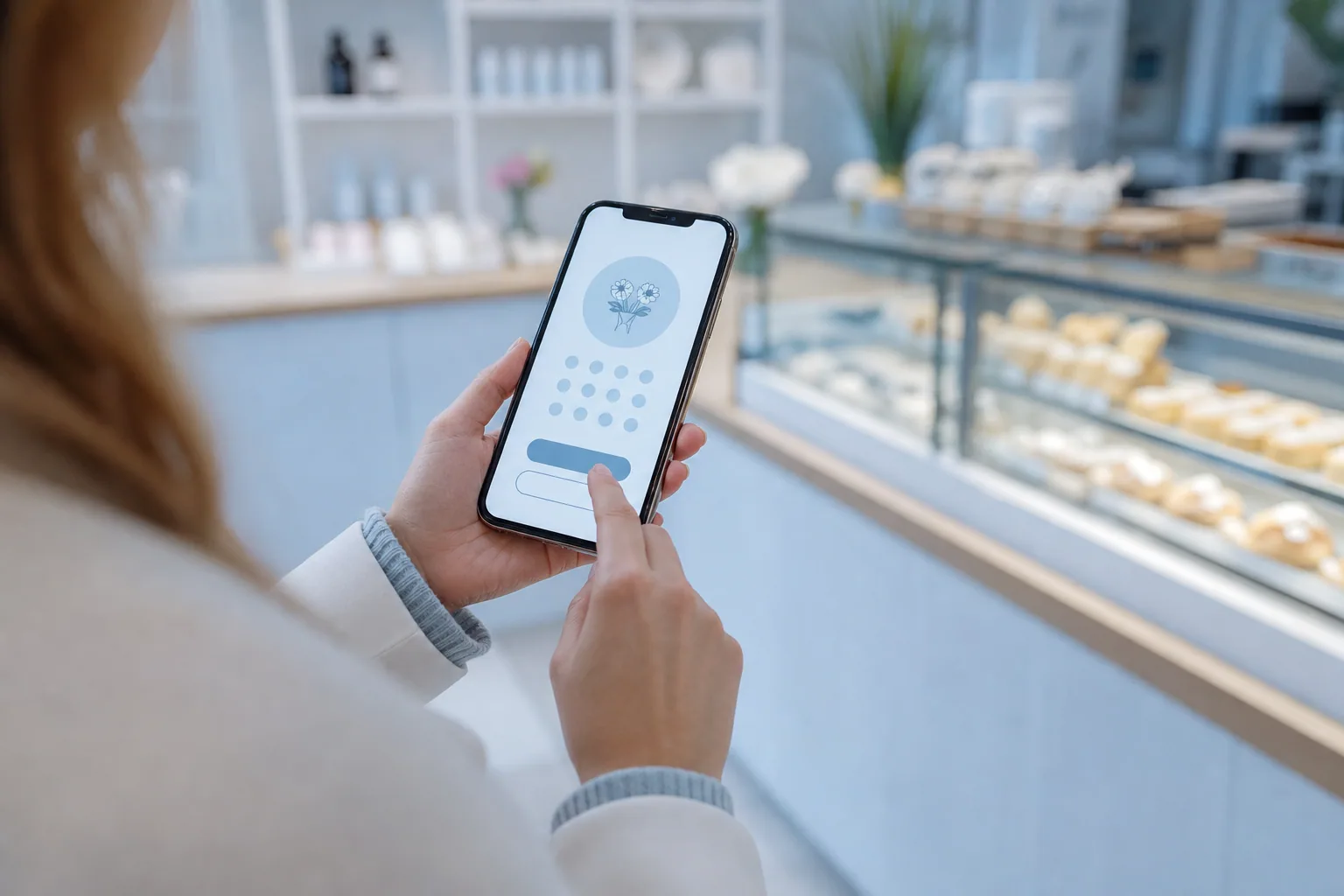Klient salonu w Legnicy zamawia wizytę w aplikacji firmy na telefonie