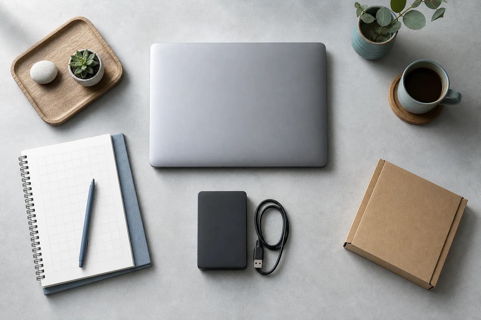 Laptop i dysk zewnętrzny z kopią zapasową danych firmy w biurze w Legnicy